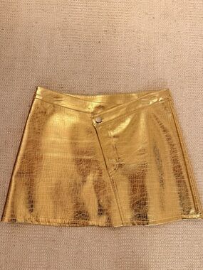 Ronny Kobo Gold Metallic Faux Croc Mini Skirt